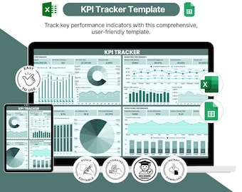 KPI Tracker Dashboard for Excel, Google Sheets (Digital Download)