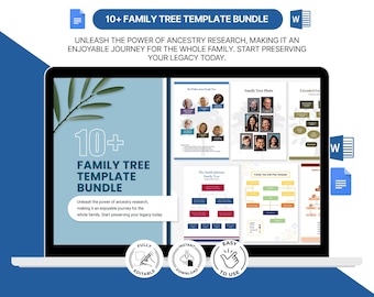 Family Tree Template Bundle, Editable Genealogy Charts (Word, Docs, PDF)
