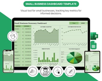 Small Business Dashboard Template: Expense Tracker, Sales Analytics (Google Sheets, Excel)