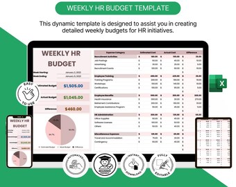 Weekly HR Budget Template Design in Excel, Format. Easily Editable, Printable, Downloadable.