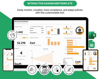 Interactive Sales Dashboard Template: Excel & Google Sheets Business Tracker (Digital Download)