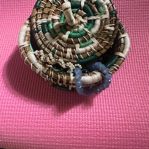 Colorful handmade pine needle basket