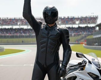 Handmade Black Cow Leather Motorcycle Racing Suit | CE Armord Custom Bike Outfit