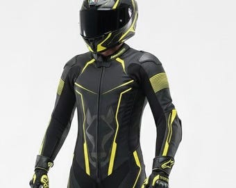 APEX MOTO Handmade Leather Racing Suit | Black & Yellow, CE Armor