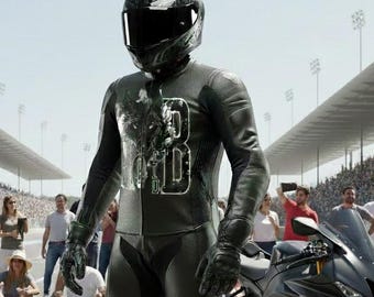 Handmade Black Motorcycle Racing Suit | Professional Leather Biker Suit| Custom One Piece Bike Outfit