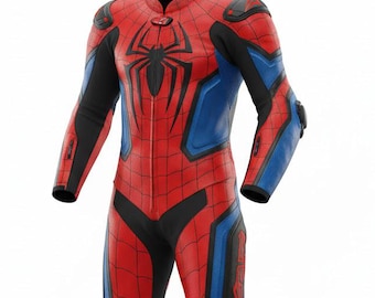 Spider-Man Motorcycle Racing Suit: Red & Blue Superhero Cosplay