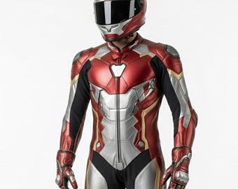 APEX MOTO Handmade Leather Racing Suit | Red Silver, CE Protection