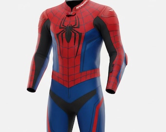 Spider-Man Motorcycle Racing Suit: Red & Blue Superhero Cosplay