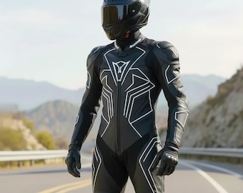 MotoGP Style Black Leather Racing Suit | Armored Cowhide Motorcycle Gear