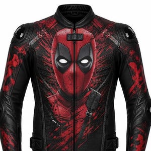 Deadpool läderbikerjacka, superhjältemotorcykeljacka, rödsvart motojacka, ridjacka i serietidning, present till honom