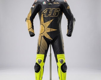 Professional Motorcycle Racing Suit Black Gold | Custom Leather Moto Track Suit | ApexMoto Speed Gear