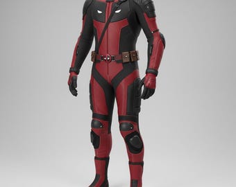 Handmade Deadpool Leather Motorcycle Suit • Red & Black Cosplay Outfit