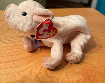 Vintage Ty Beanie Baby Knuckles the Pig 1999 Gepensioneerde verzamelknuffel met originele labels
