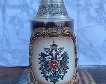 Vintage Oostenrijkse bierpul met tinnen deksel