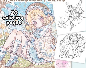 20 Anime Kawaii Fairy Coloring Book Pages - Fantastical Fairies by WishcharmArts - Instantly Downloadable and Printable High Quality