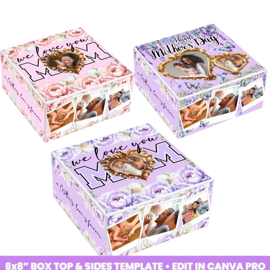 Editable Mothers Day Box Template, Custom Photo Gift Box Design ...
