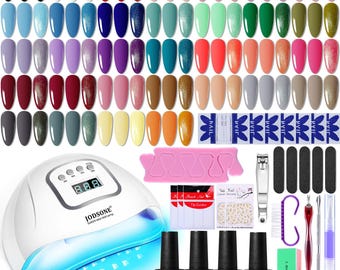 32 Color Gel Nail Polish Kit with UV Light, Soak Off Manicure Set with Nail Art Tools and Adhesive Bottles