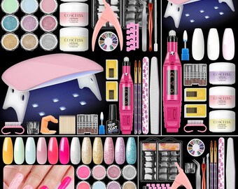 Nail Kit for Beginners with UV Light and Nail Drill, Professional DIY Nail Art Set with Glitter Rhinestones