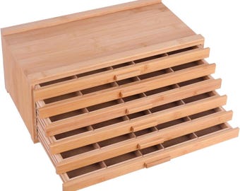Handmade 6 Drawer Artist Supply Storage Box with Compartments, Wooden Organizer for Pencils, Markers, Brushes, Pens & Craft Supplies