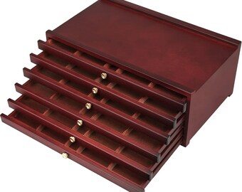 Handmade 6 Drawer Wood Artist Supply Storage Box, Portable Multifunctional Organizer for Pencils, Brushes, Pens, Pastels & Makeup Supplies