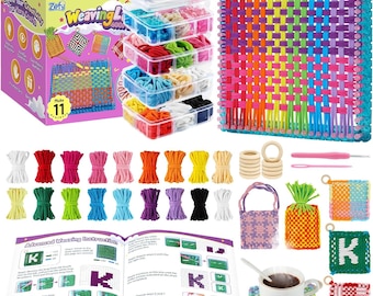 400PCS Weaving Loom Kit | 17 Colors Loom Loops with Wooden Rings | Potholder Loom Knitting Crafts | Gift for Kids Adults