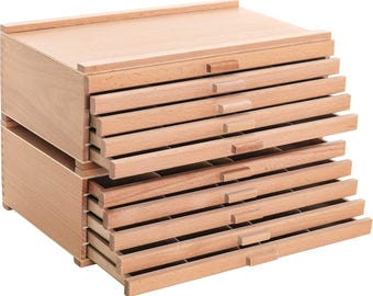 10 Drawer Wooden Artist Supply Box Organizer, Hardwood Art Storage Case for Brushes Pencils Erasers Craft Tools