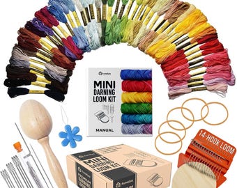 50 Colors, 14 Hooks, 10 Needles, Mini Loom & Darning Kit | Sock Mending Tool | DIY Fabric Repair Kit