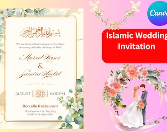 Floral Islamic Wedding Invitation Template (Digital Download)