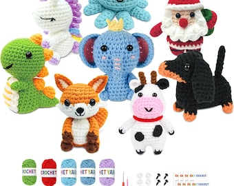 8PCS Crochet Kit for Beginners | Anima Crochet Starter Kit with Step by Step Videos DIY Craft Gift for Adults Kids Christmas Birthday Gift