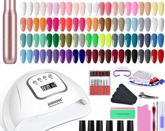 55 Color Gel Nail Polish Kit with UV Lamp and Nail Drill, DIY Soak Off Manicure Set with Base Top Matte Coat