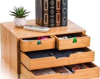 Handmade Desktop Drawer Organizer, 3 Layer Storage Cabinet with 4 Drawers for Makeup, Letters, Office Supplies & Tabletop Organization