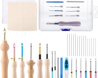 35 Pcs Punch Needle Kit | Adjustable Punch Needle Embroidery Tool with Wooden Handle & Big Eye Needles