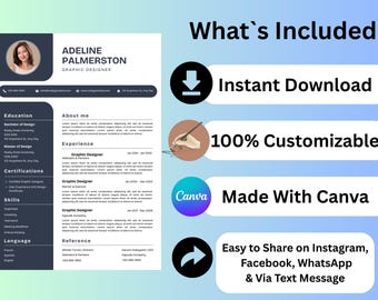 Modello di curriculum moderno con foto, lettera di presentazione, Canva e Mac Pages (PDF)