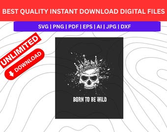 Born-to-Be-Wild Skull Vector, Gothic Raven Crow Art (SVG, PNG, DTF)