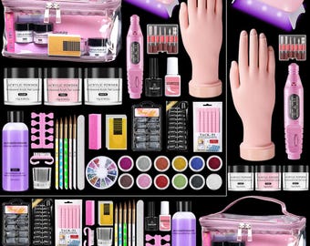 Acrylic Nail Kit for Beginners with Practice Hand, Professional Nail Starter Set with Drill, UV Lamp, Powder & Liquid, Nail Art Gift