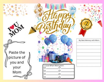 Pagina da colorare "Buon compleanno mamma": biglietto ricordo fai da te stampabile (scarica PDF)