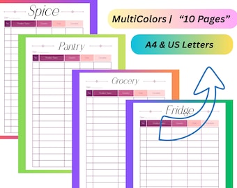 Planner per l'inventario della cucina stampabile, organizzatore della lista della spesa (download digitale)