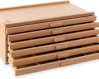 Wooden Artist Storage Box with 6 Drawers, Art Supply Organizer for Pastels Pencils Pens Markers Brushes Craft Tools