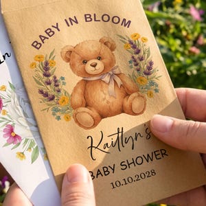 Aangepaste babyshower zaden enveloppen | Tuinfeestcadeaus voor gasten | Idee babybedankjes Baby in bloei | Feestbedankjes zaadpakketten | Bloemzaden