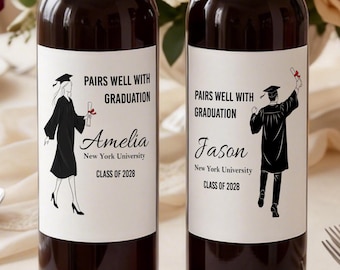 Graduation Wine Labels | Custom Champagne Labels | Graduation Party Favors | Graduation Gifts for Best Friend | 2026 School Graduate Gifts