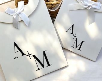 Borse da matrimonio con monogramma, borse regalo con iniziali per matrimonio, borsa di benvenuto per matrimonio con nastro, borse regalo per damigelle d'onore, borse regalo personalizzate per gli ospiti