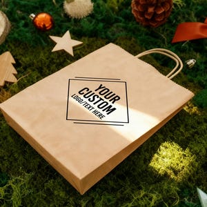 Custom Kraft Paper Bags with Text, Bulk Business Logo Gift Bags, Personalized Shopping Bags for Wedding, Birthday or Event Party, Christmas