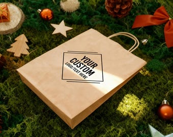 Bulk Business Logo Paper Bags, Custom Kraft Paper Bags, Recycled Takeout, To Go Bags, Personalized Gift Bag for Wedding, Birthday, Christmas