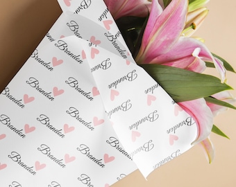 Personligt silkespapper med namn, Anpassat silkespapper, Omslagspappersförpackningar, Namnförpackningspapper, Hjärtformad silkespappersförpackningsgåva