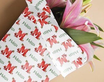 Christmas Initial Tissue Paper/Custom Gift Wrap for Christmas Presents/Holiday Tissue with Name/Xmas Wrapping Paper/Small Business Packaging