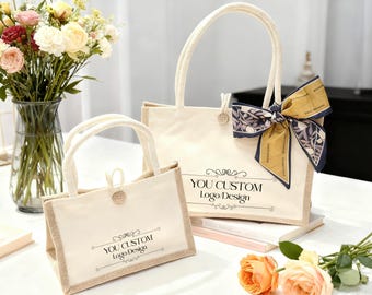 Borse in juta con logo personalizzato/Borse ecologiche/Borse regalo per damigelle d'onore/Regali aziendali all'ingrosso/Borse in juta personalizzate per bomboniere per matrimoni/attività commerciali/eventi