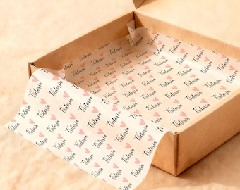 Custom Name Tissue Paper, Heart Packaging Paper, Personalized Wrapping Paper, Wrapping Sheets with Name, Decorative Paper, Gift Wrapping
