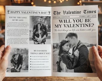 Journal personnalisé pour la Saint-Valentin | Cadeau photo personnalisé pour la Saint-Valentin dans un journal | Emballage pour bouquet de fleurs | Serez-vous mon valentin
