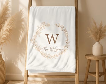 Personalized Family Name Blanket,Custom Wedding Anniversary Gift,Last Name Initials Blanket,Christmas Gift,Bridal Shower Gift for Newlyweds