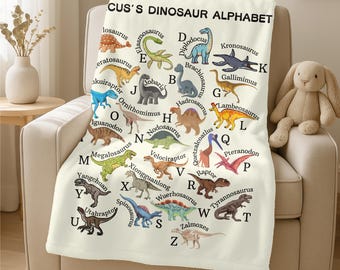 Personalized Dinosaur Alphabet Blanket,Custom Baby Shower Gift,Baby Boy Name Blanket,Christmas Kids Gifts,Nursery Throw,Newborn Baby Blanket